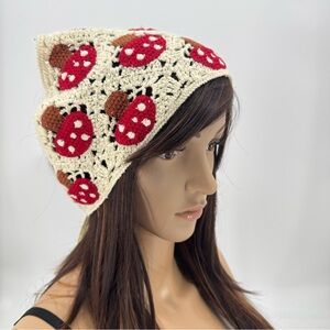 Sunday State Boho Crochet Granny Square Mushroom Print Handkerchief Bandana